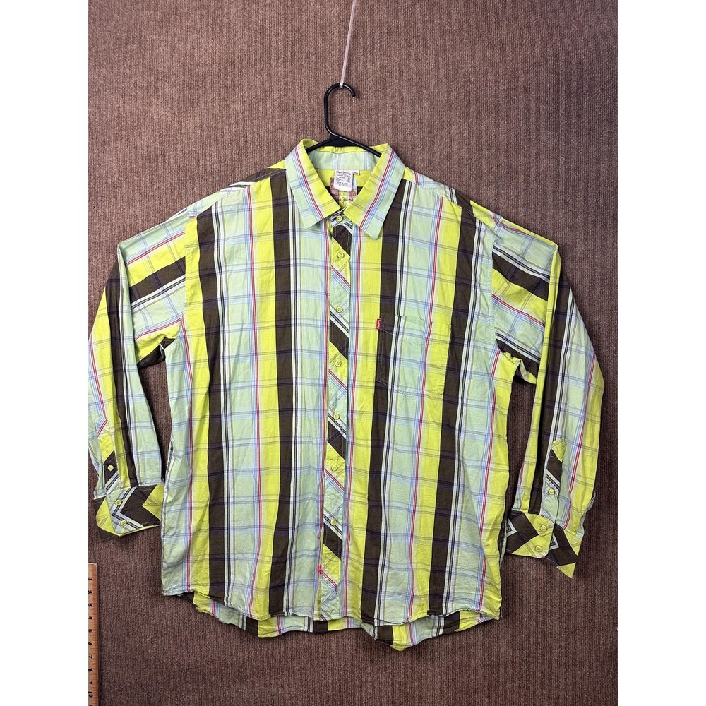 Pepe Jeans Shirt Mens 3XL Green Plaid Button Up Long Sleeve Casual Pocket Cotton